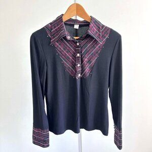 EUC Black and Red Collared Button Down Blouse